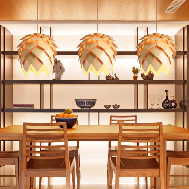 Modern Simple Hanging Light Wooden Shade Pendent Lighting Fixture for Sitting Room