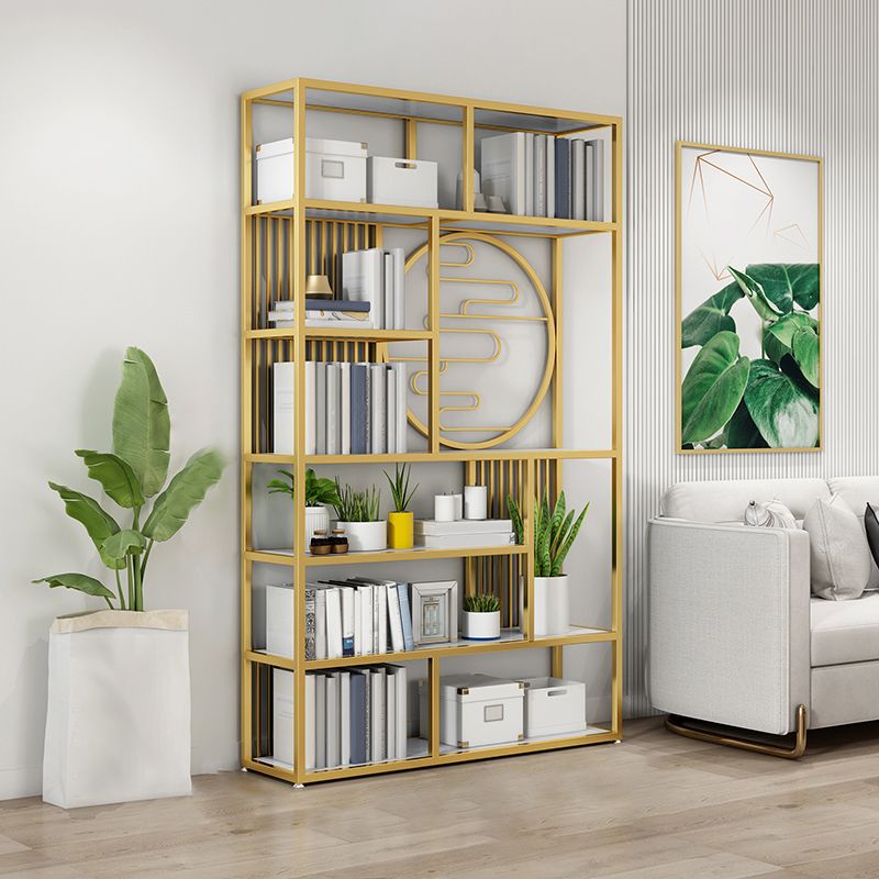 Modern Living Room Etagere Bookshelf Iron Frame Manufactured Wood Shelf Bookcase