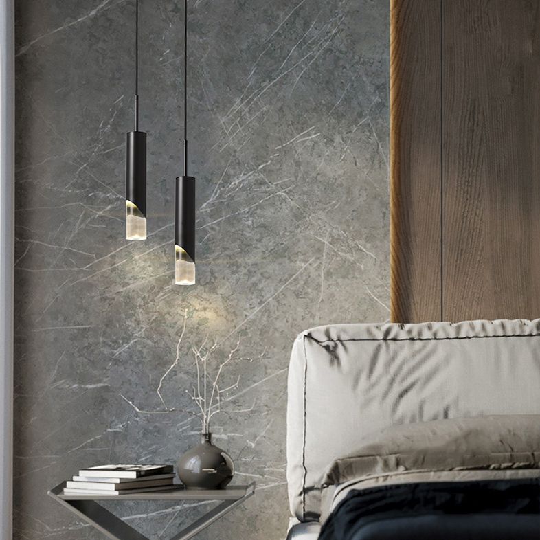 Minimaliste moderne LED Pendante Light Light Aluminium Lampe suspendue cylindrique avec une teinte acrylique