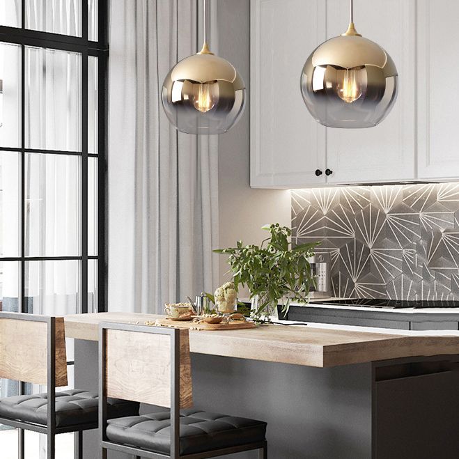 Modern Luxury Indoor Pendant Light Wrought Iron Globe Hanging Lamp with Glass Shade