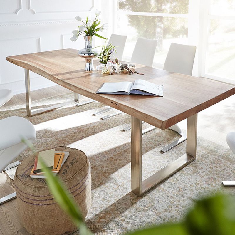 Rectangle Shape Glam Dining Table Fixed Table with Solid Wood