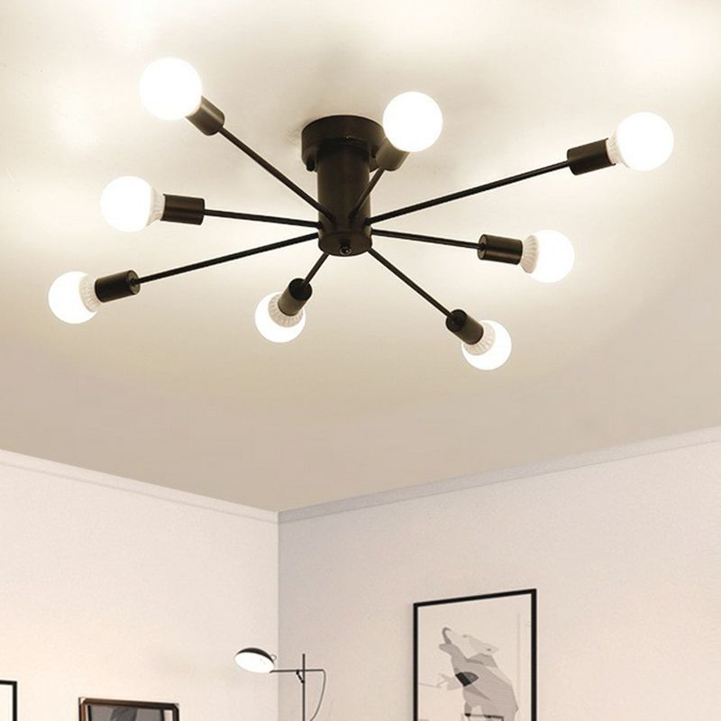Lámpara de techo semi empotrada de metal negro estilo loft para sala de estar