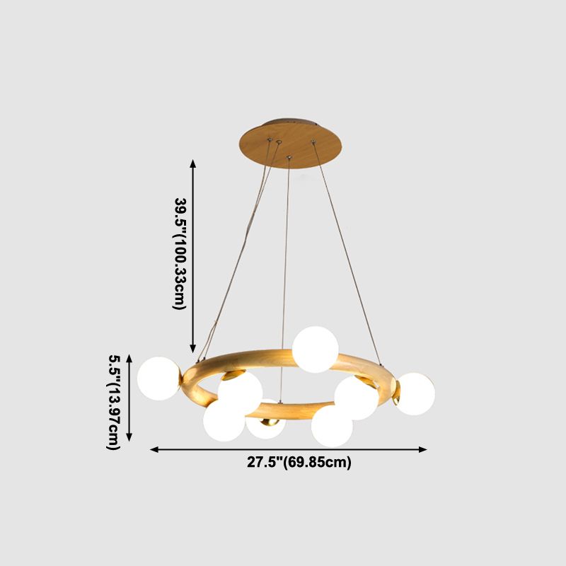 Modern Creative Creative Creative Legno Globe Pendant Light con tonalità di vetro bianco