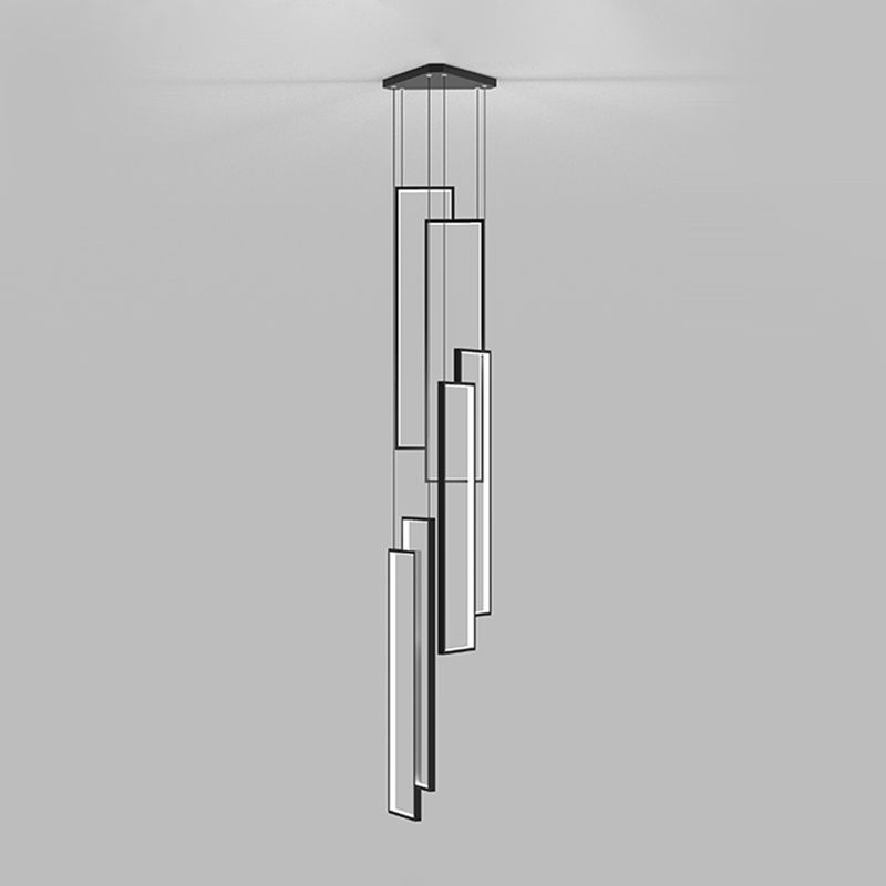Rectangular Spiral Stairs Pendant Lighting Metal Creative Minimalist Multi Light Hanging Lamp in Black