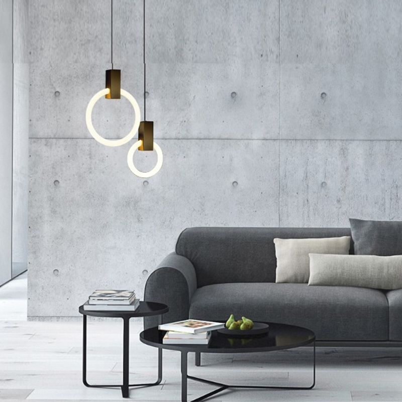 Minimalist Indoor Pendant Light, White Glass Circle Shade Pendant Lighting with Metal Handle