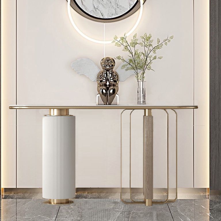 14 inch Wide Glam Accent Table Oval Stone Console Table for Hall