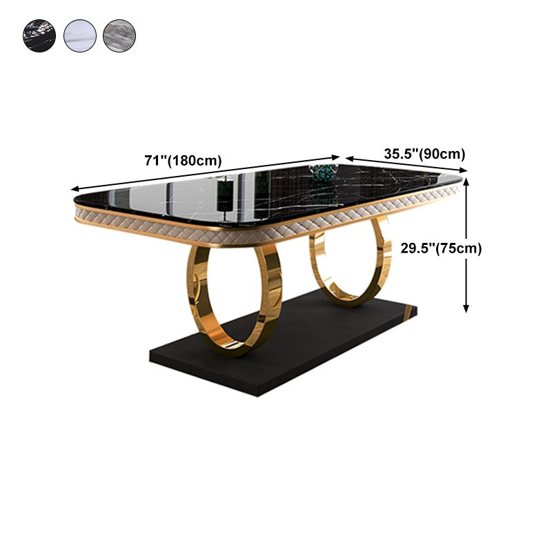 Stone Top Dining Table Traditional Luxury Table with Pedestal in Gold