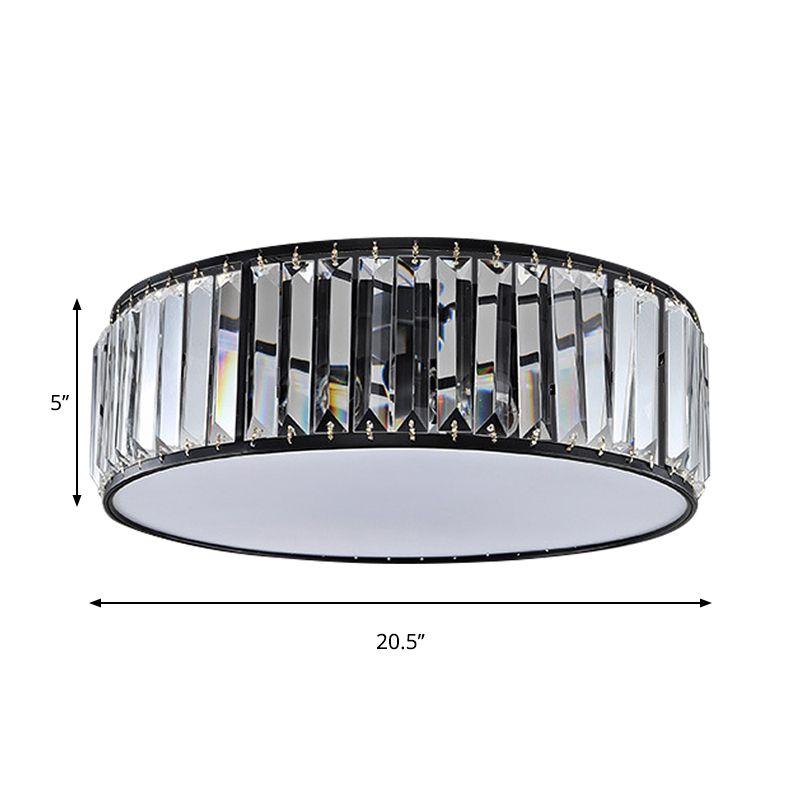Black/Bronze Drum Flush Mount Lamp Simple 3/4/5-Light Crystal Shaded Bedroom Ceiling Light
