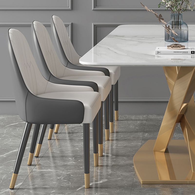 Modern Sintered Stone White Dining Set with Rectangle Table and Gold Legs Formal Dining Set