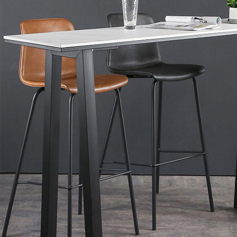 Faux Leather Dining Stools Low Back Bucket Bar Stools with Metal Legs