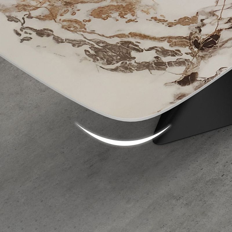 Table de salle à manger en marbre fixe fixe contemporain avec 2 jambes métalliques noires