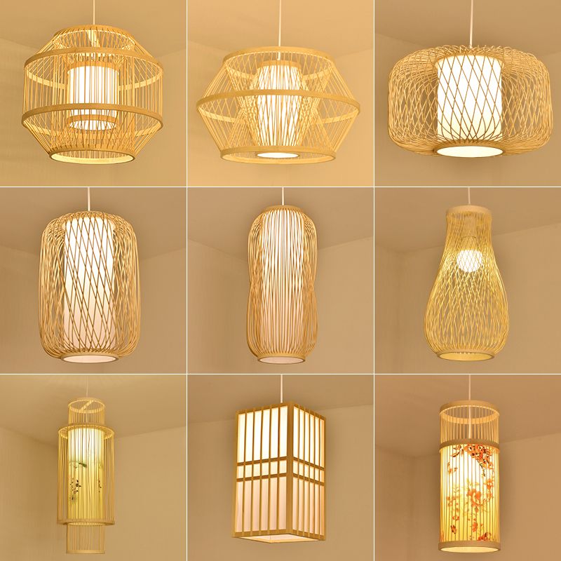 Bamboo Handmade Pendant Light Contemporary Single-Bulb Wood Suspension Light Fixture
