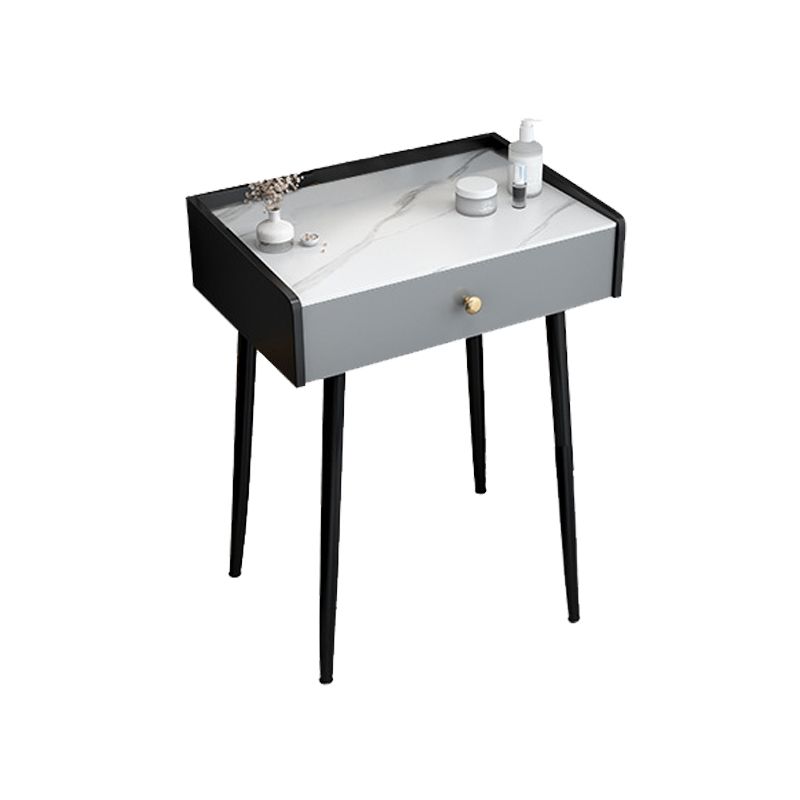 Contemporary Stone Vanity, Storage Drawer With Stool, Black/White