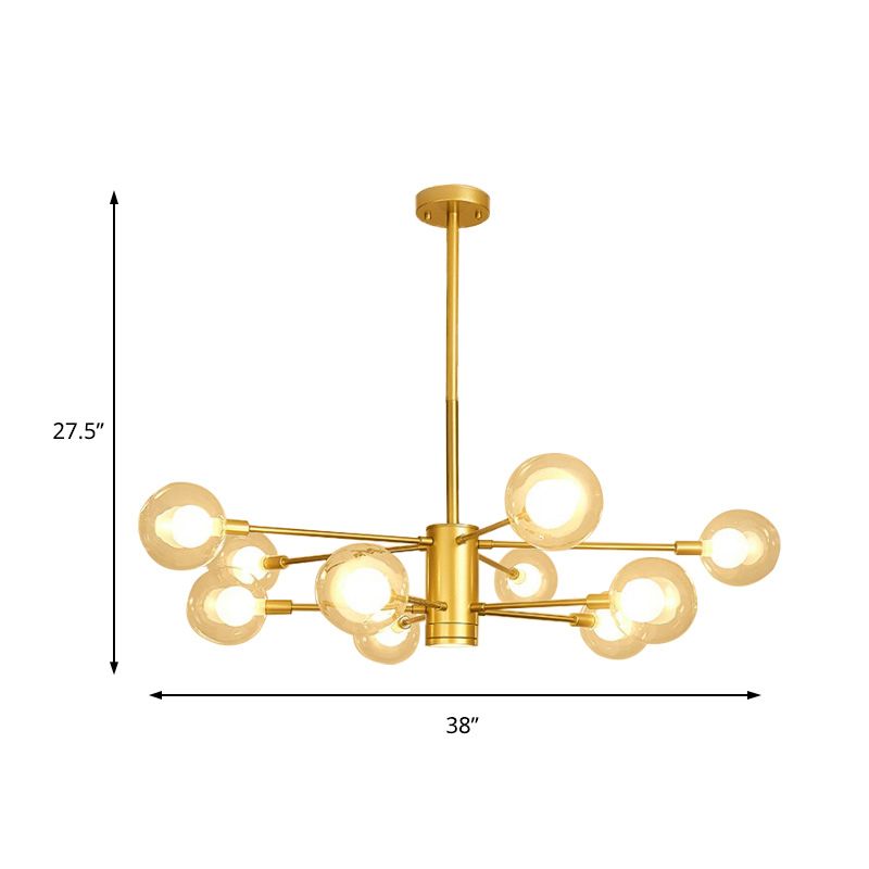 Lampadario a globo di vetro trasparente con design radiale modernista 10/12/16 luci appesi lampada in oro