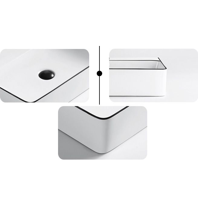 Modern Bathroom Sink Porcelain Pop-Up Drain Rectangular Vessel Sink