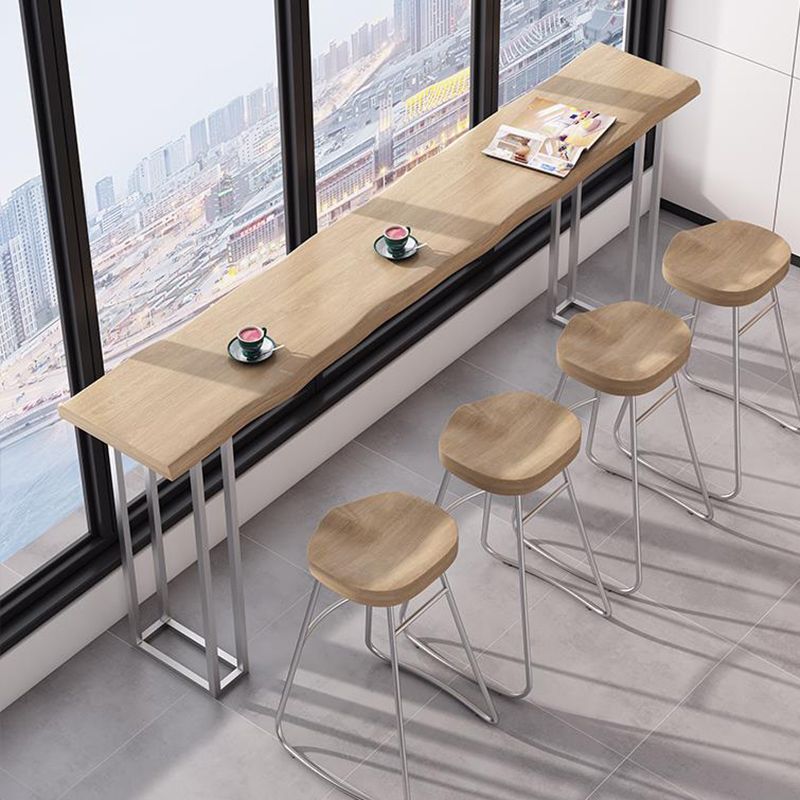 Rectangle Bar Table in Metal and Wood Industrial Double Pedestal Bar Table