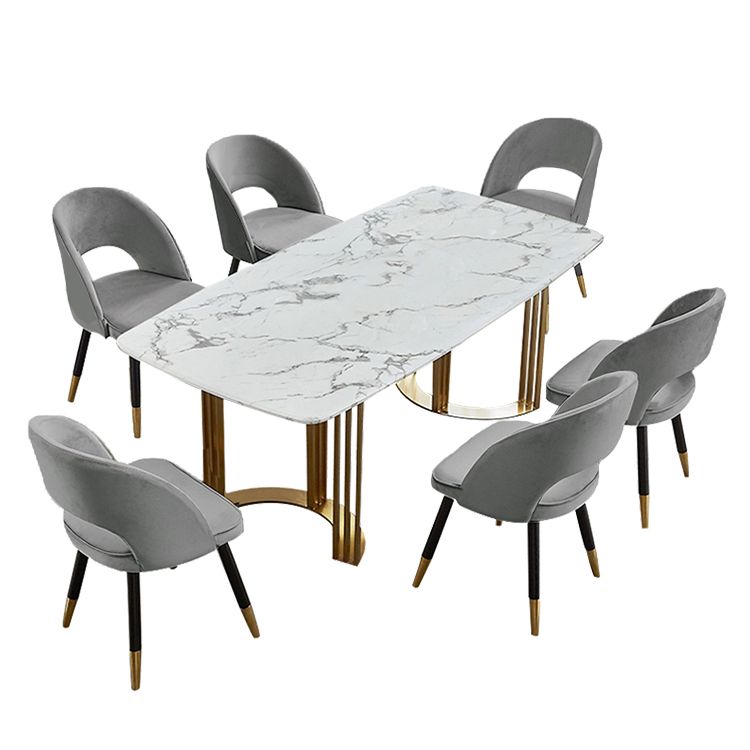 Modern Marble Top Dining Table Set Rectangle 1/4/5/7 Pieces Dining Table with Chairs