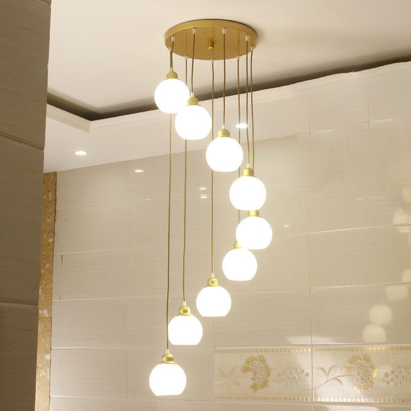 Blanc Glass Shade Pendant Light Nordic Style multiple Hanging Light pour duplex