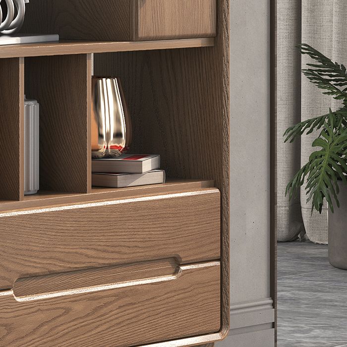 74" Tall Solid Wood Storage Cabinet Brown Drawers Included Chest with Shelves