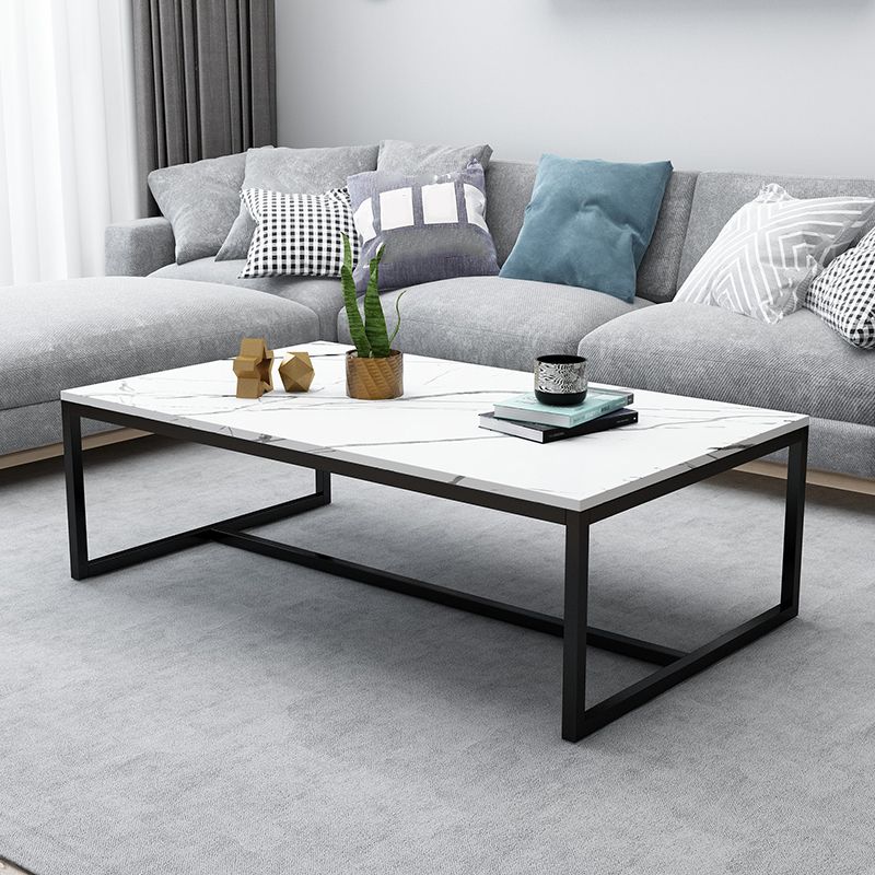 17.7" Tall Modern Steel Trestle Base Rectangular Wood Top Coffee Table