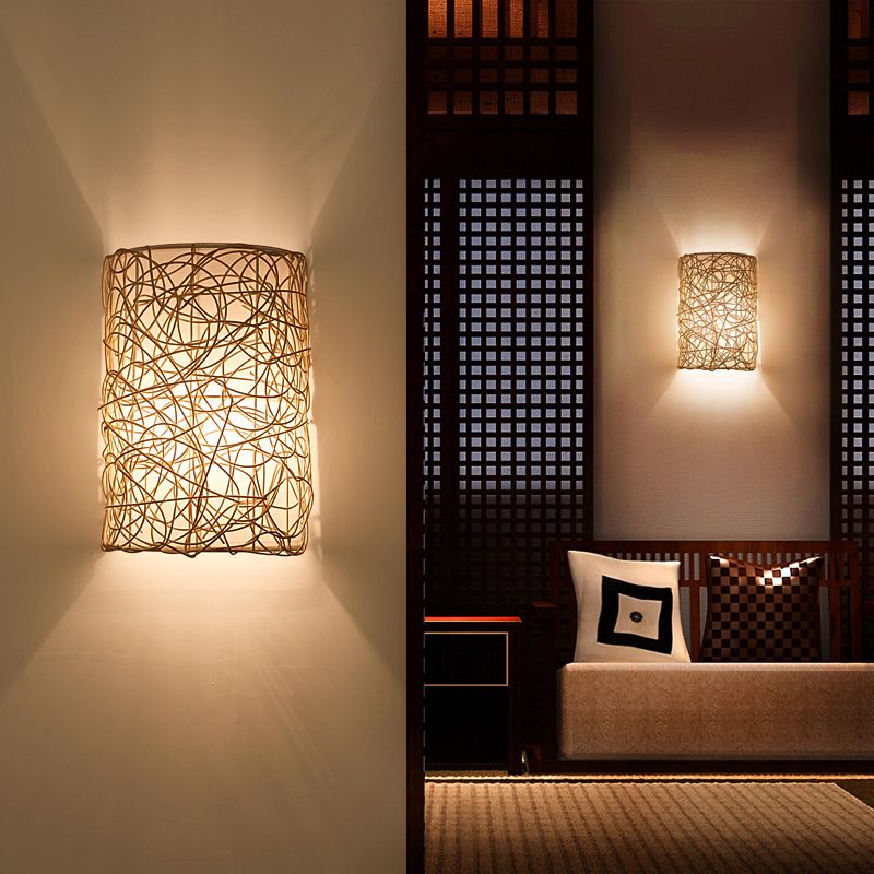 Rattan Half Cylinder Wall Lamp Nordic Style Single Wall Light Fixture for Corridor
