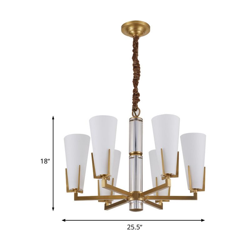 Colonial Conical Chandelier Lighting Fixture 6/8 Heads Frosted White Opal Glass Pendant Ceiling Light for Living Room