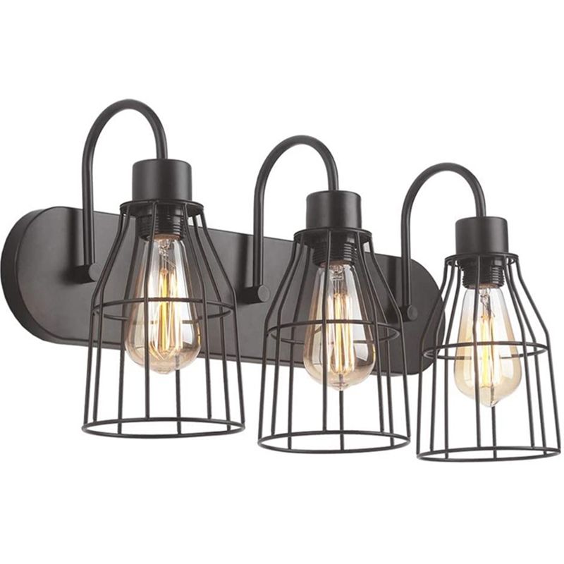 Industrial 3 - Light Bath Vanity Light Iron Bathroom Fixture in Dark Black