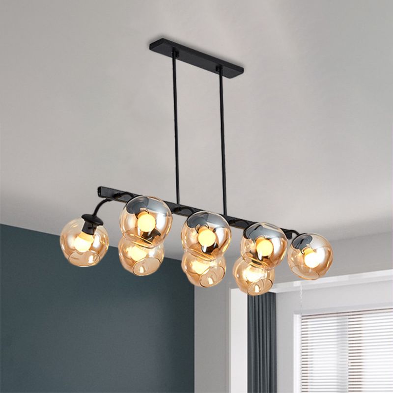 Black Finish Orb Shade Island Lighting 6/8 Lights Modern Glass Linear Pendant for Kitchen Dining Room