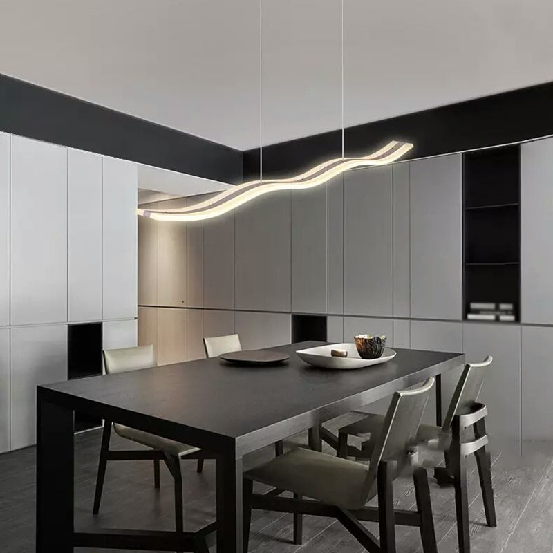 Linear Shape Pendant Light Modern Style Acrylic 1 Lights Island Lamps in White