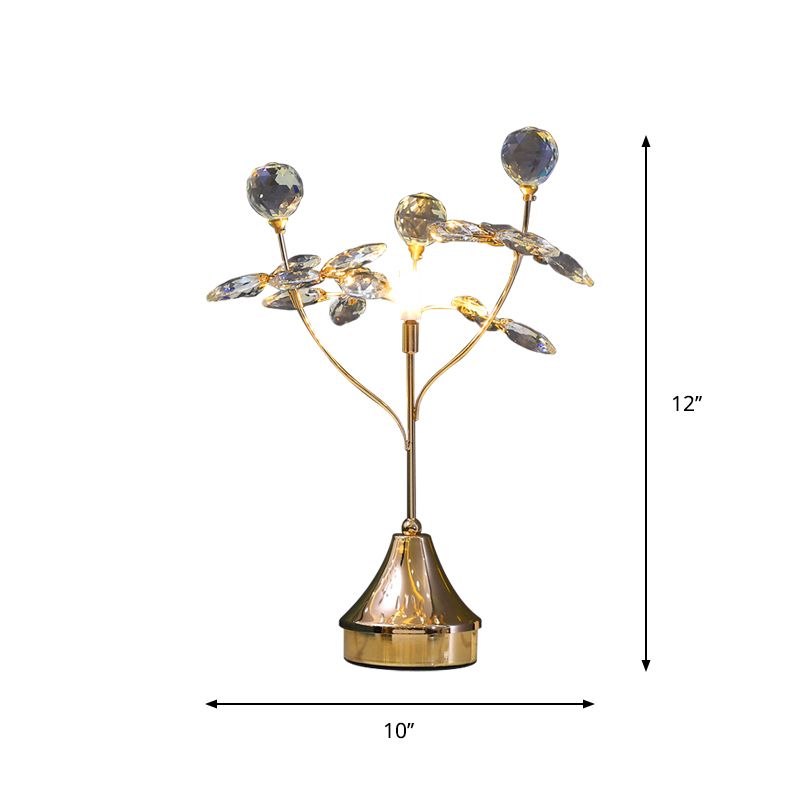 Facettierte Kristallkugel und Blatt Nachtlampe modernistische Einzelkopftischleuchte in Gold