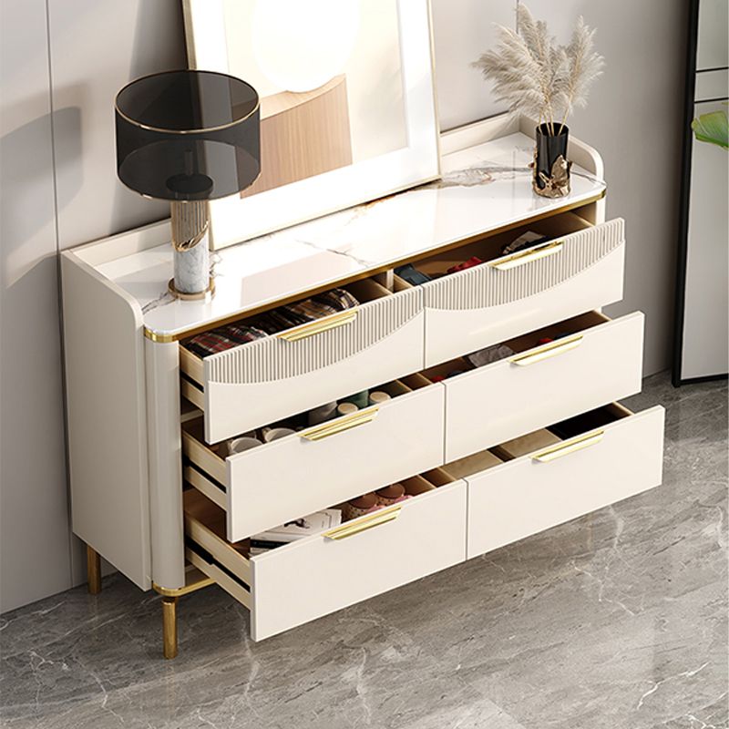 Glam Stone Chest Bedroom Storage Chest in White with Metal Legs
