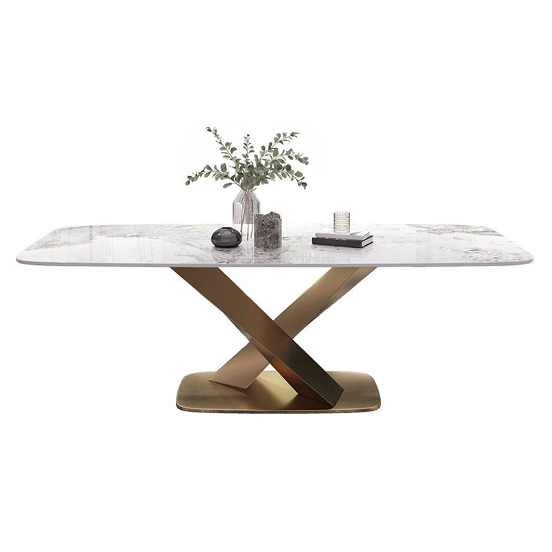 Traditional Luxury Dining Table Rectangle Sintered Stone Table with Gold Frame for Home