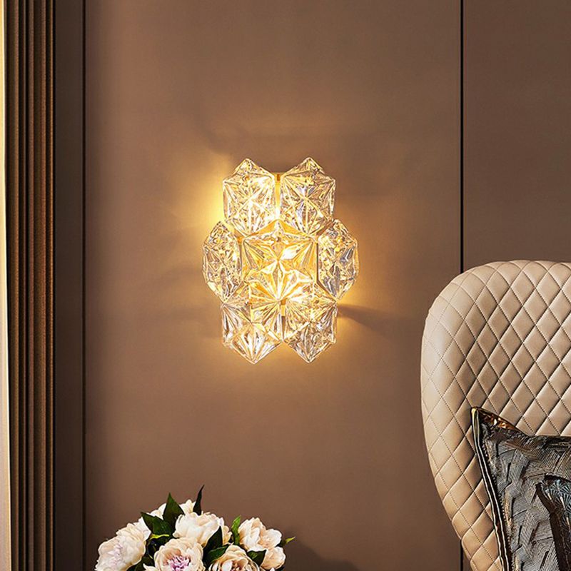 Clear Glass Hexagon Wall Light Postmodern Gold Finish Sconce Lighting Fixture for Bedroom