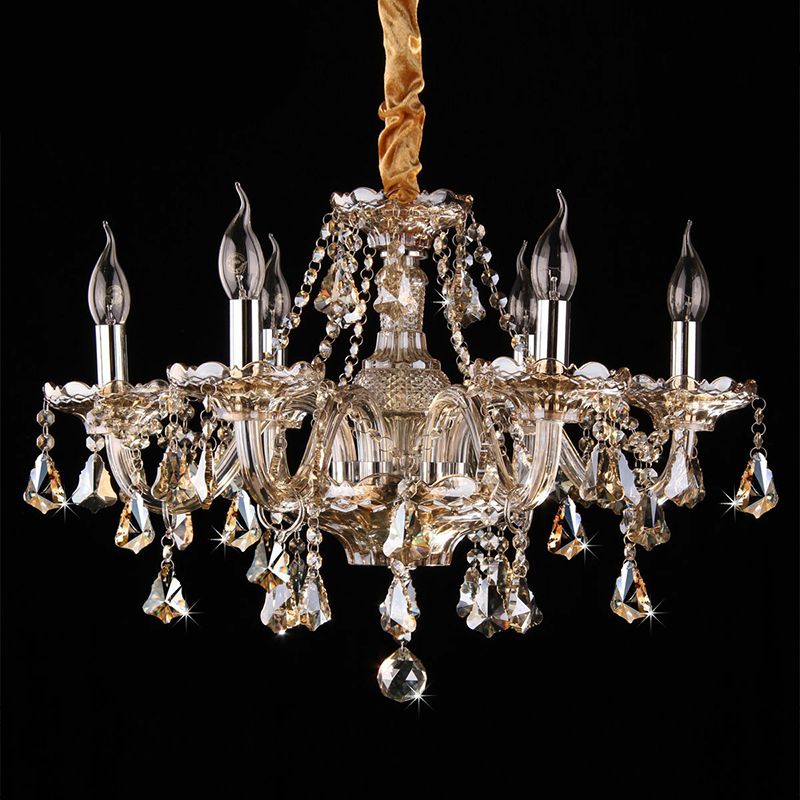 Candlestick Bedroom Suspension Lamp Traditional Cognac Glass Crystal Chandelier Light Fixture