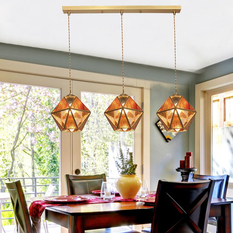 Geometry Shape Hanging Lights Tiffany Style Glass 3 Light Hanging Light Fixtures