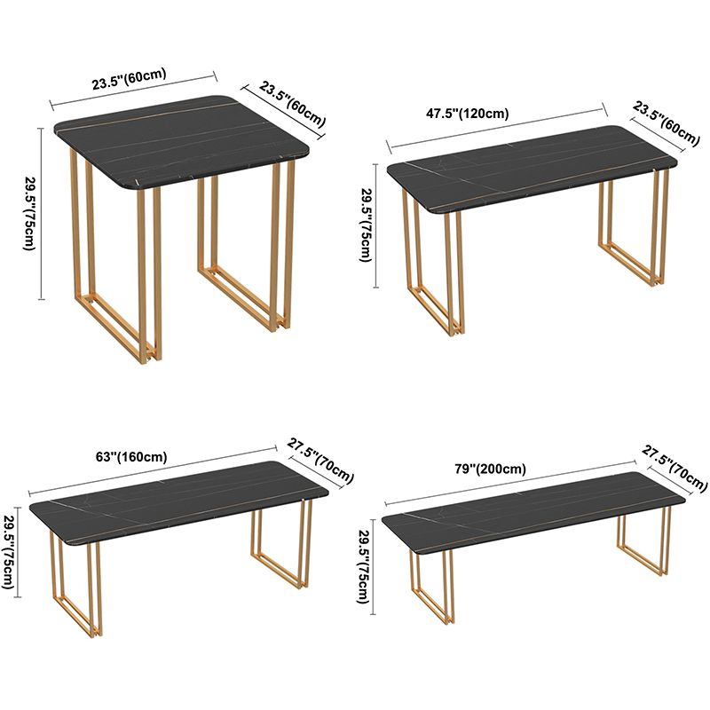 Industrial Sintered Stone Dinner Room Kitchen Table Black Table with Gold Frame for Dining Room