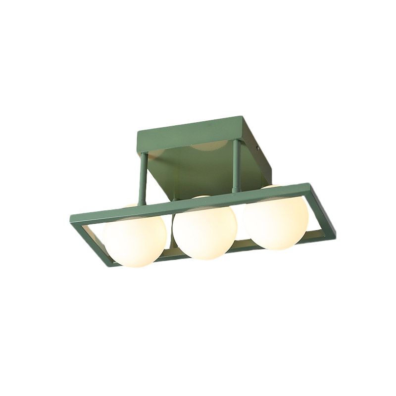 Macaron de clôture en fer rectangulaire Macaron Light 3/4/6 Plafon de plafond vert avec une teinte en verre blanc globe