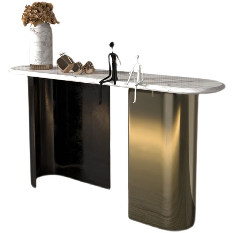 Modern Oval Console Table Metal Console Sofa Table in Black and Gold