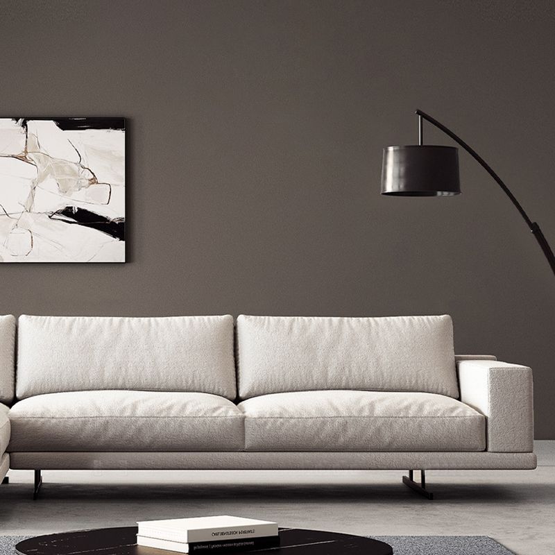 Square Arm Linen Sofa with Chaise Contemporary 4-Steater Loose Back Sofa in White
