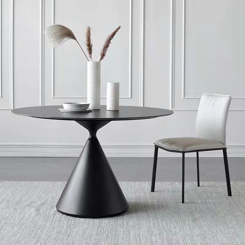 Metal Modern Style Round Dining Table Sintered Stone Top Table for Dining Room
