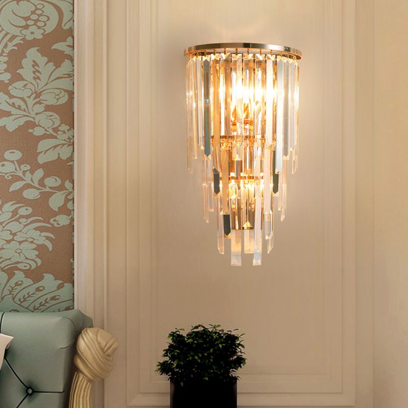 Gold Waterfall Sconce Light Fixture Retro 3 Light Crystal Wall Mounted Lighting for Hallway