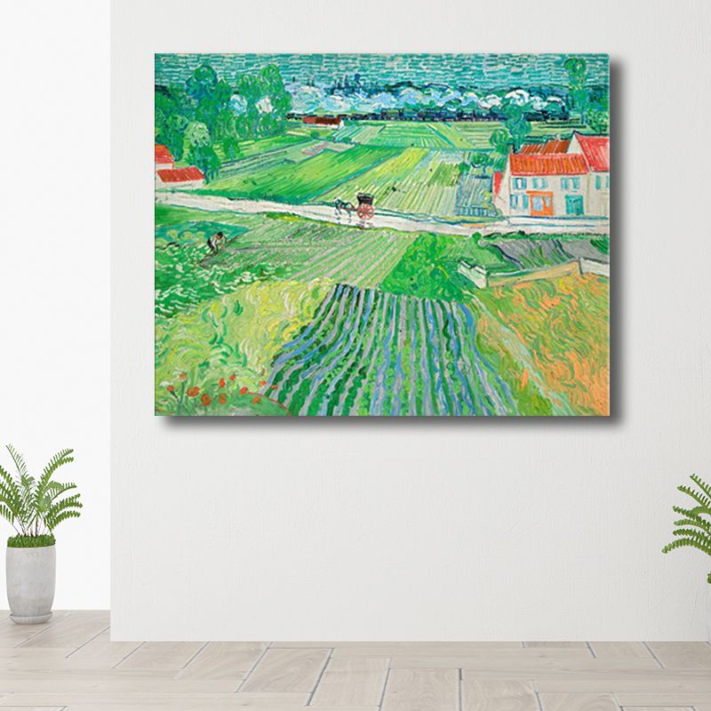 Wheat Field Scenery Wall Art Textured Vintage Bedroom Canvas Print in Pastel Color