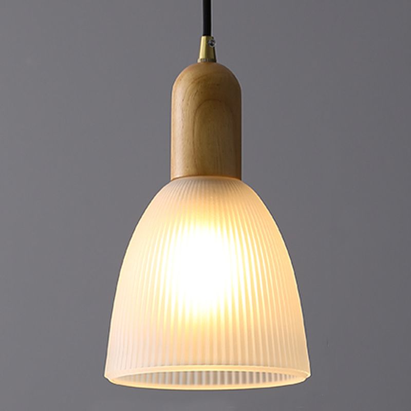 1-Light Cone Shade suspendu lampe, verre coulé contemporain Lumière suspendue avec haut en bois