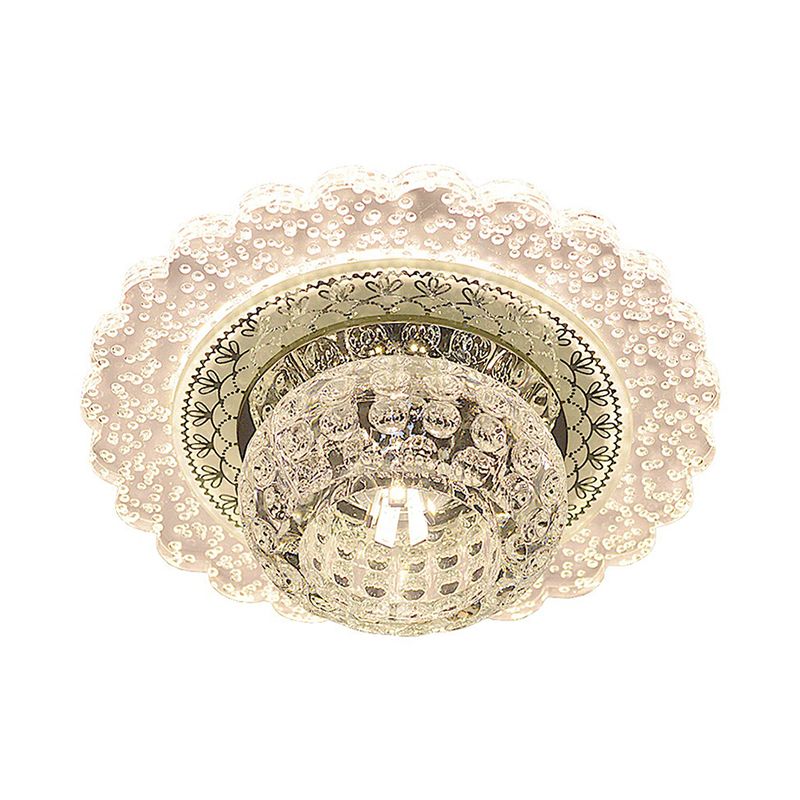 Dimpled Clear Crystal Ceiling Light Modernist LED Flush-Mount Light Fixture for Aisle