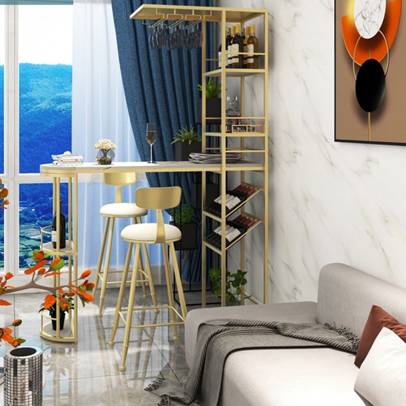 Metal Storage Base Bar Table Modern Stone Bar Table with Wine Rack and Wine Glass Holders