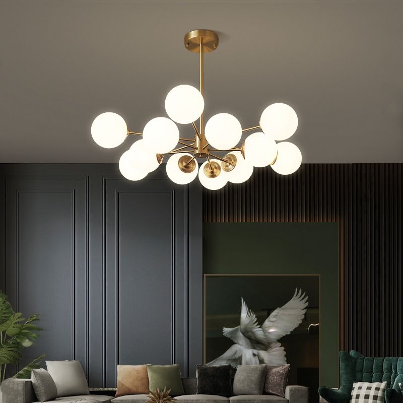 Modern Brass Chandelier Globe Multi Light Chandelier Pendant with Glass for Living Room