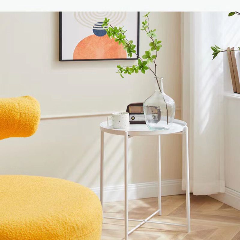 Mid-Century Cross Legs End Side Table Round Tray Top Corner Table