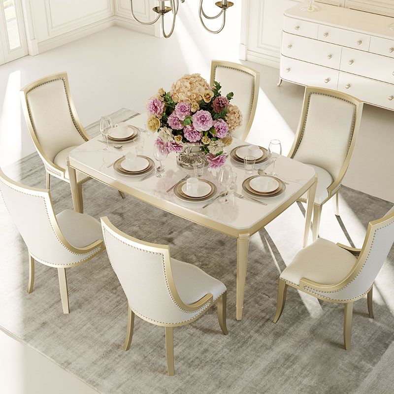 Solid Wood Mid-Century Modern Rectangle Table Sintered Stone Dining Table with 4 Legs