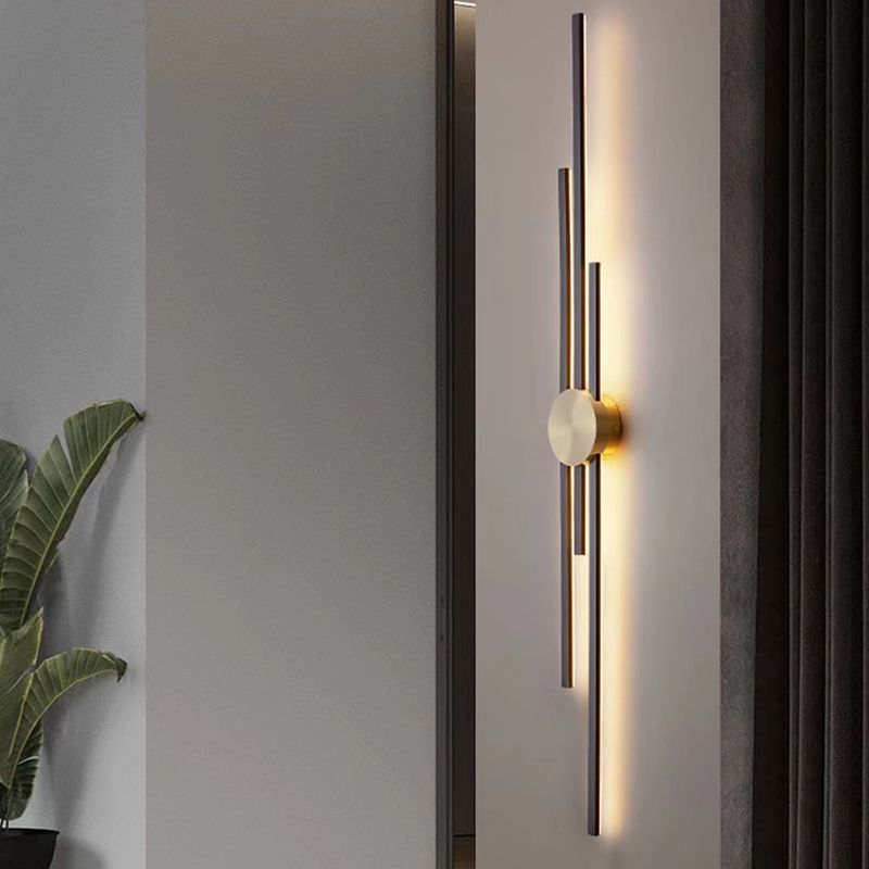 Linear Bathroom Vanity Lighting Brass Bath Sconce in Black & Gold