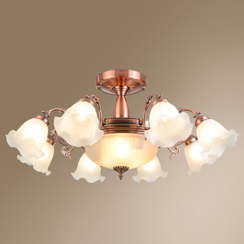 Retro Traditional Ceiling Lamp Glass Shade Flush Mount Light for Clothing Shop